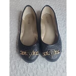 GUESS FLAT SHOES WOMEN Black GUESS F GENNA LOGO SIZE 7.5 Ballerina Style Round